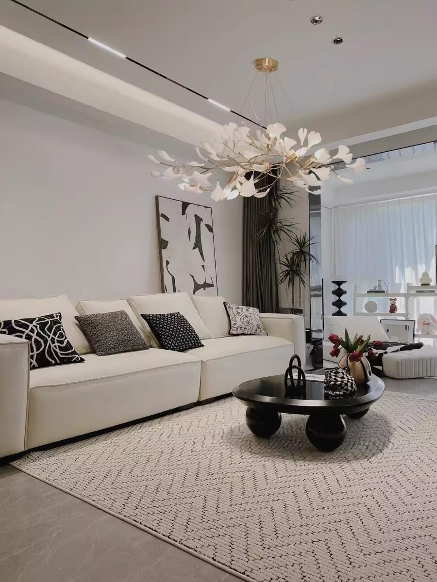 Customer photo review of Linear Chandelier, White Porcelain Ginkgo Leaves, Brass Branches, G9