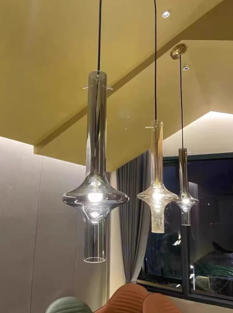 Customer photo review of Tapered Glass Pendant Light, Gold or Black Stems, 46 cm