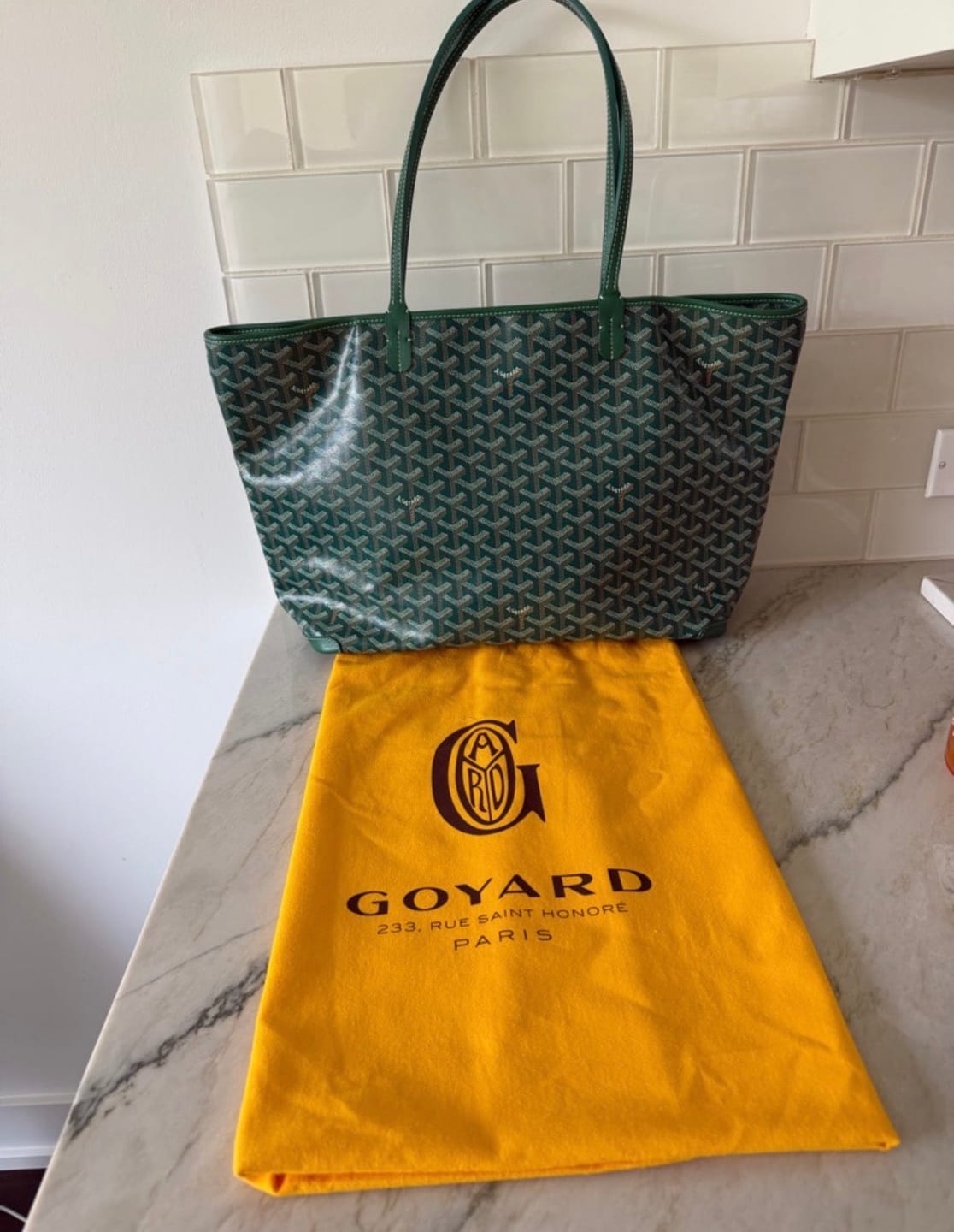 Customer photo review of Goyard Meadow Green Goyardine Canvas and Chevroches Calfskin Saint Louis GM Tote, 2026