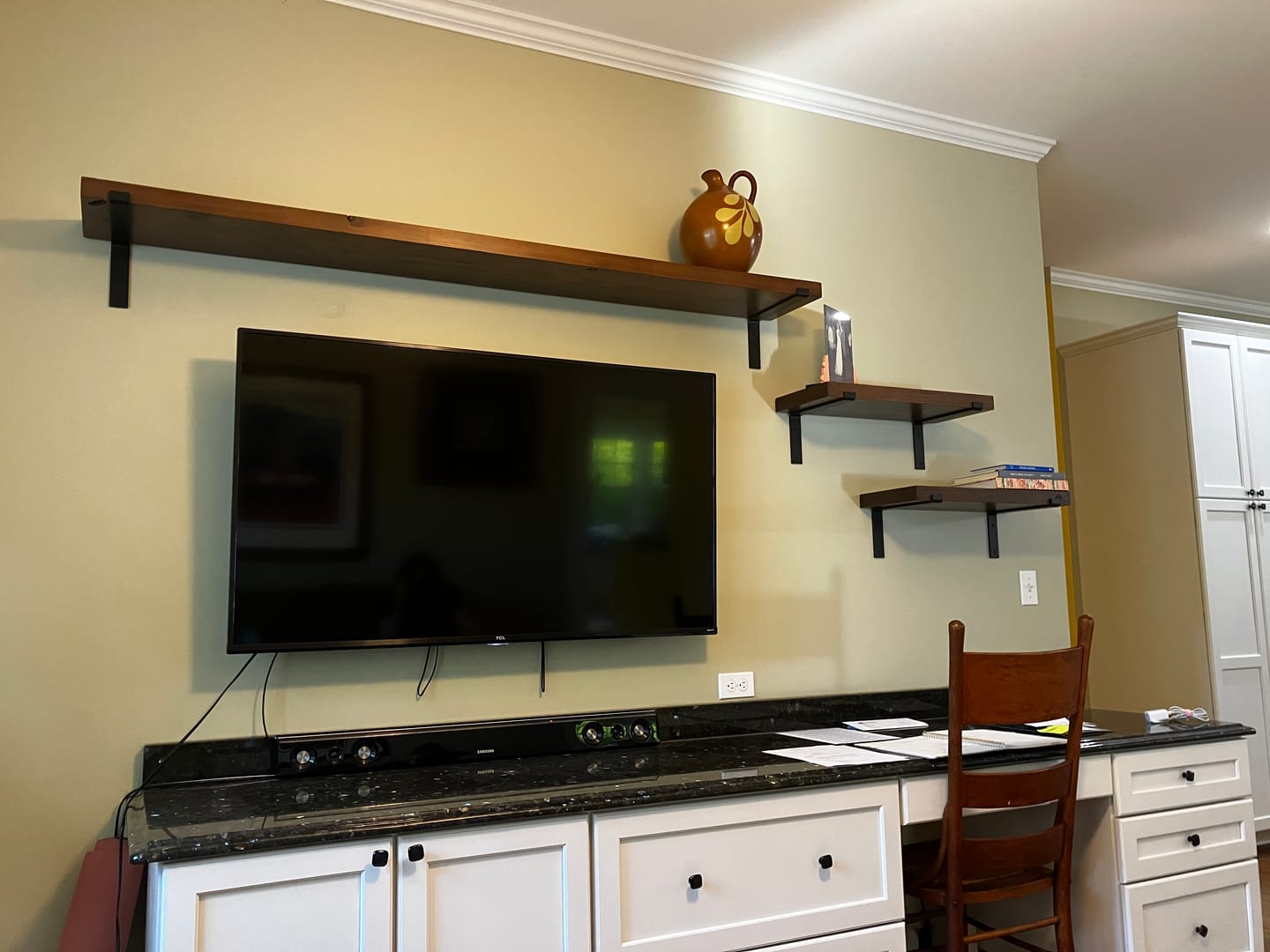 Customer photo review of Rustic Pine Shelves with Architectural Brackets