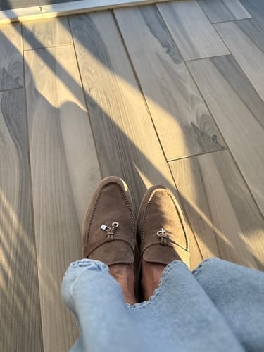 Customer photo review of LP LOAFERS 25S IN STONE GRAY CASHMERE WITH SILVER HARDWARE