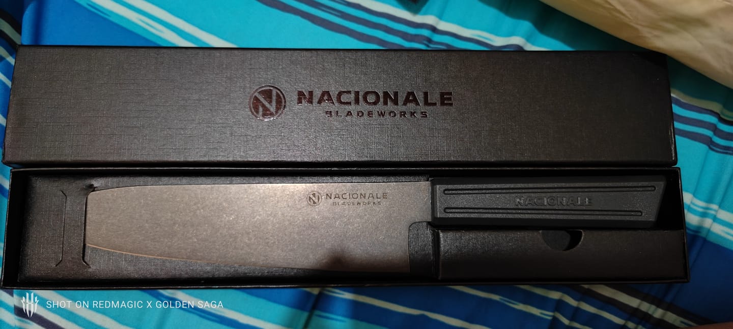 Customer photo review of 185mm Gyuto. Black Stonewashed AUS8. Black Recycled Plastic Skateboard Material Handle