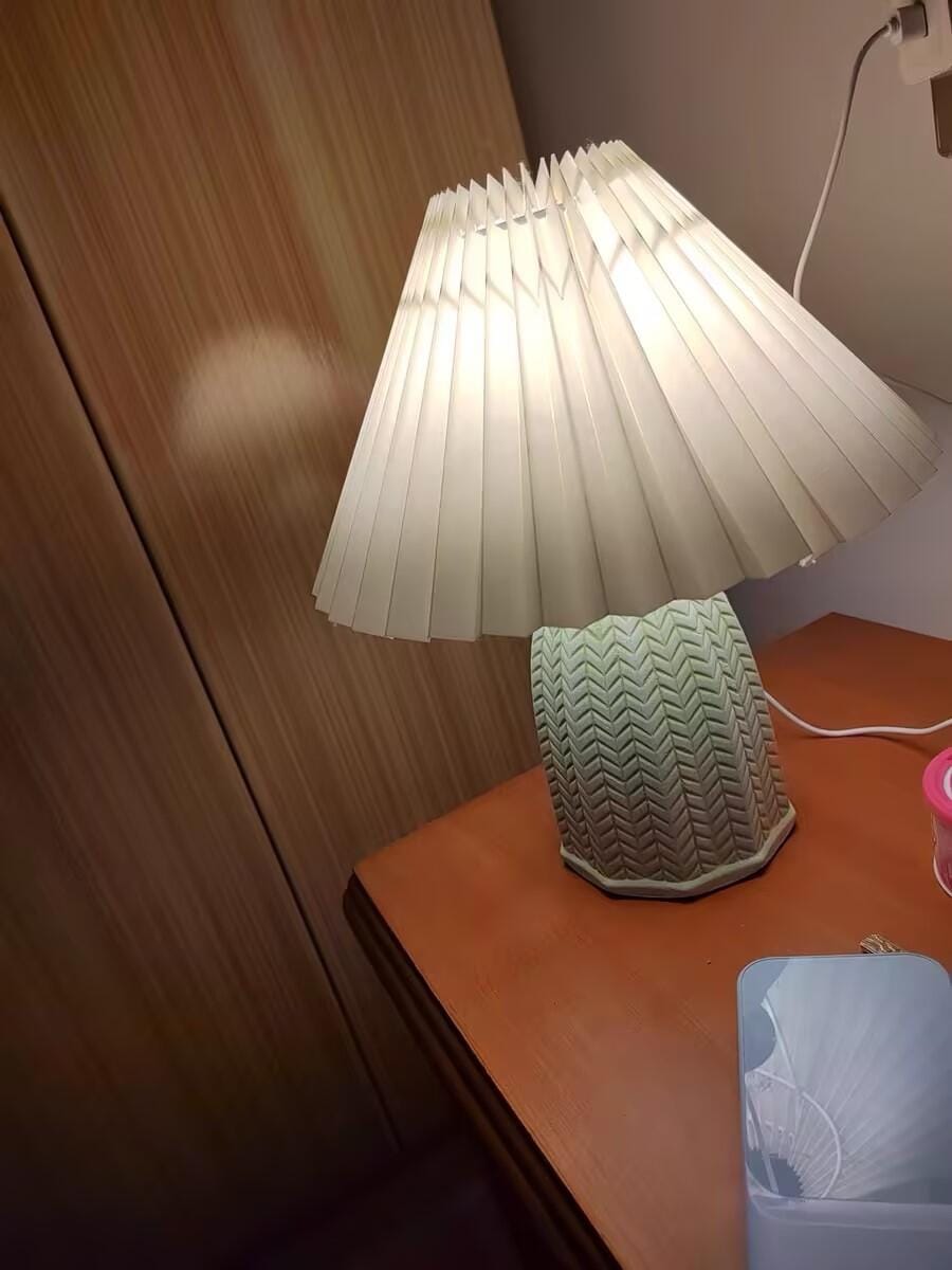 Customer photo review of Pleated Ceramic Table Lamp, Light Green Base, 37 cm, Plug In