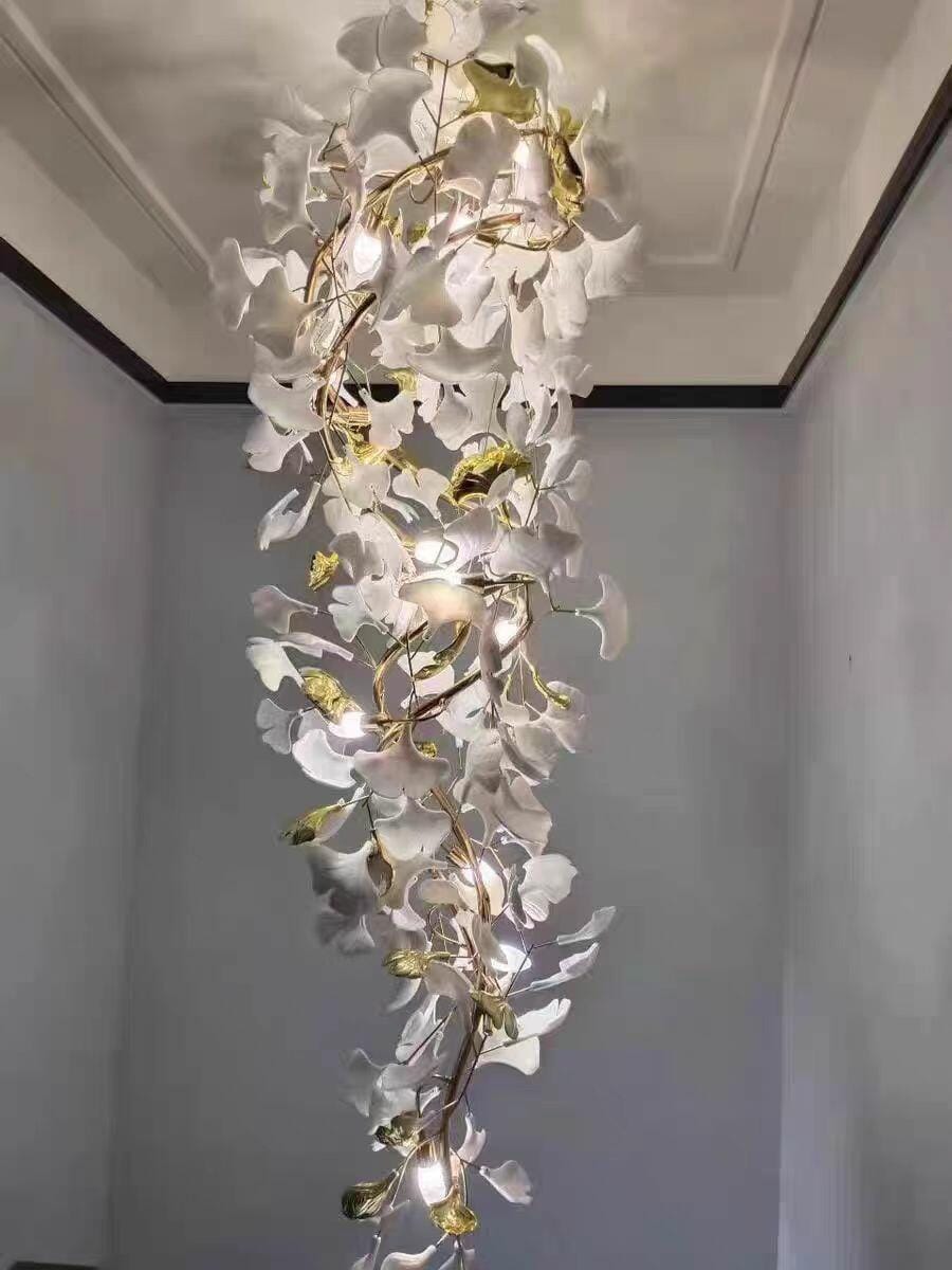 Customer photo review of Gingko Chandelier With Wrapped Porcelain Petals, Brass Column, 4 Sizes