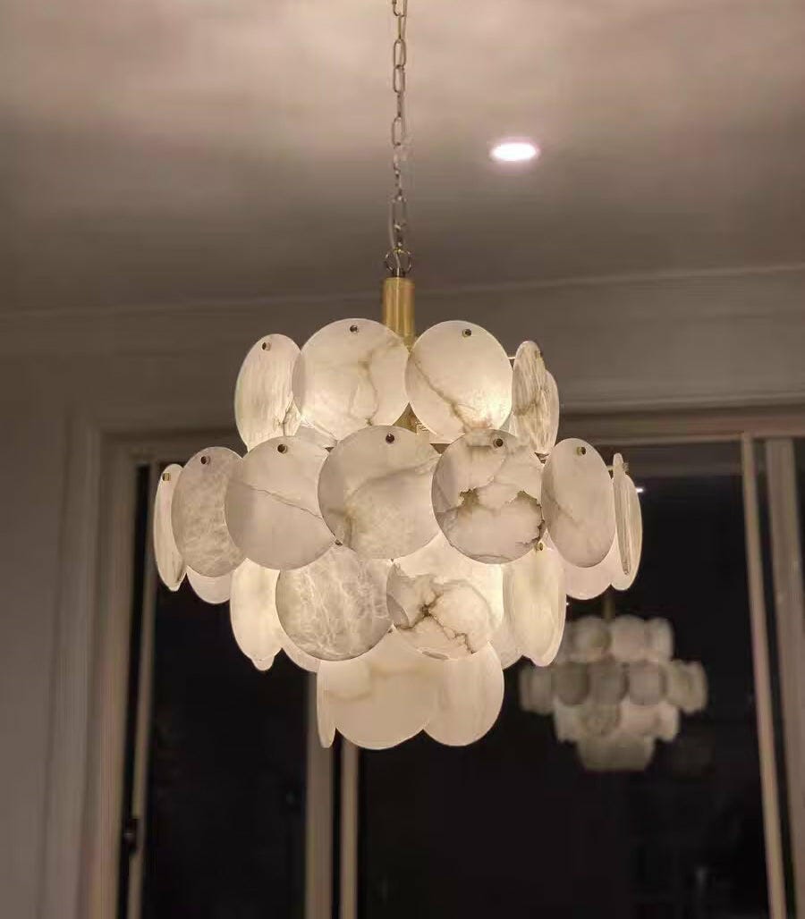 Customer photo review of Tiered Chandelier With Alabaster Shell Shades, Brass Frame, 6 Sizes