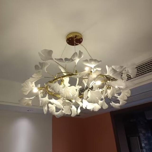 Customer photo review of Chandelier, White Porcelain Ginkgo Leaves, Brass Ring, G9, Dimmable