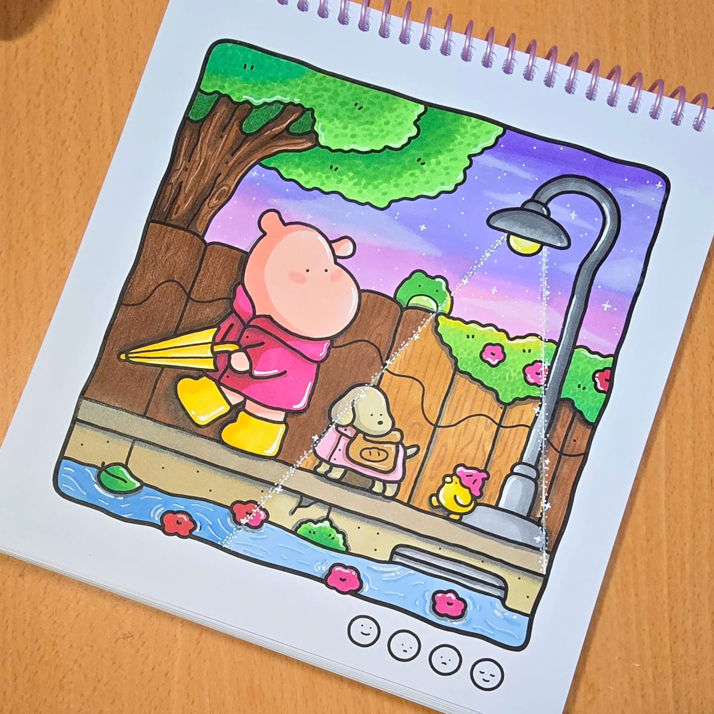 Customer photo review of Ohuhu x Coco Wyo Cozy Mood Coloring Kit, Honolulu B 48 Colors Alcohol Markers with Brush & Fine Dual Tips, Coloring Book with Mood Tracker Pages