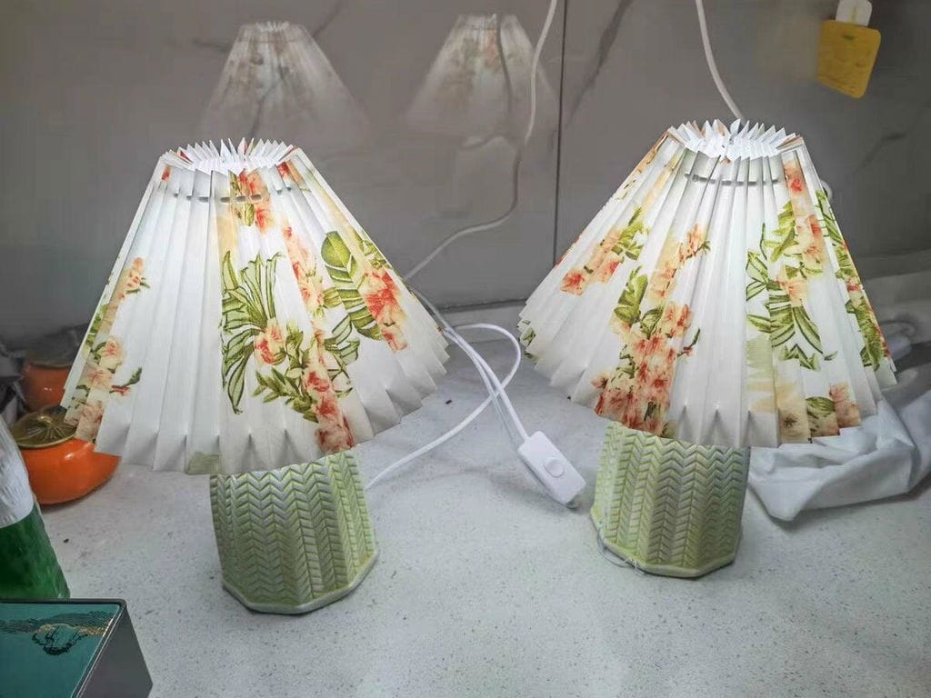 Customer photo review of Pleated Ceramic Table Lamp, Light Green Base, 37 cm, Plug In