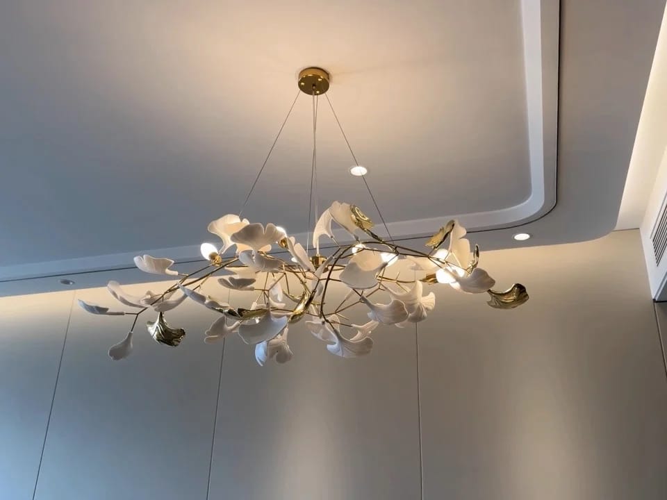 Customer photo review of Horizon Bloom Gingko Chandelier, Porcelain Leaf Ceiling Light, 7 Sizes