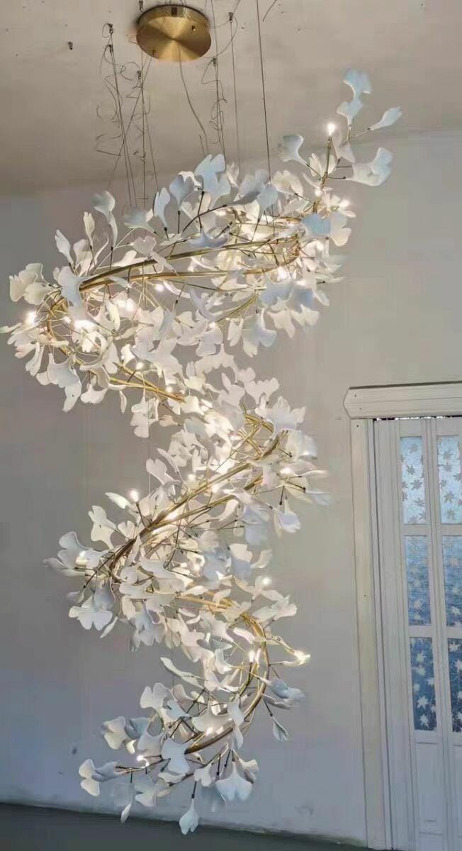 Customer photo review of Gingko Chandelier With Wrapped Porcelain Petals, Brass Column, 4 Sizes