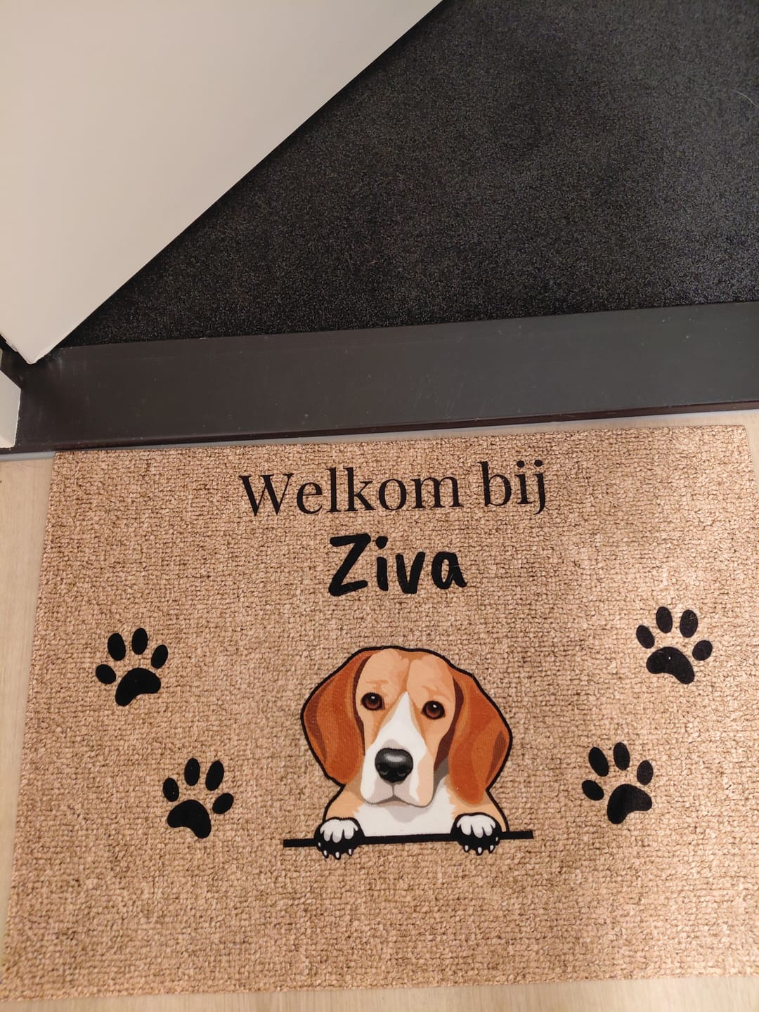 Customer photo review of Welkom bij - Gepersonaliseerde huisdier deurmat