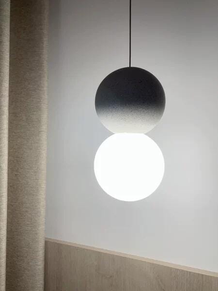 Customer photo review of Cement Sandstone Pendant Light, Opal Glass Sphere, 10 cm