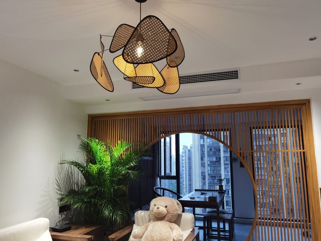 Customer photo review of Rattan Pendant Light, Black Metal Frame, Ten Curtains, 60-100 cm Wide