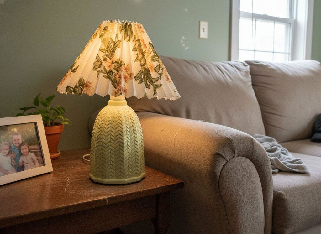 Customer photo review of Pleated Ceramic Table Lamp, Light Green Base, 37 cm, Plug In