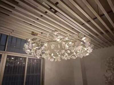 Customer photo review of Chandelier, White Porcelain Ginkgo Leaves, Brass Ring, G9, Dimmable