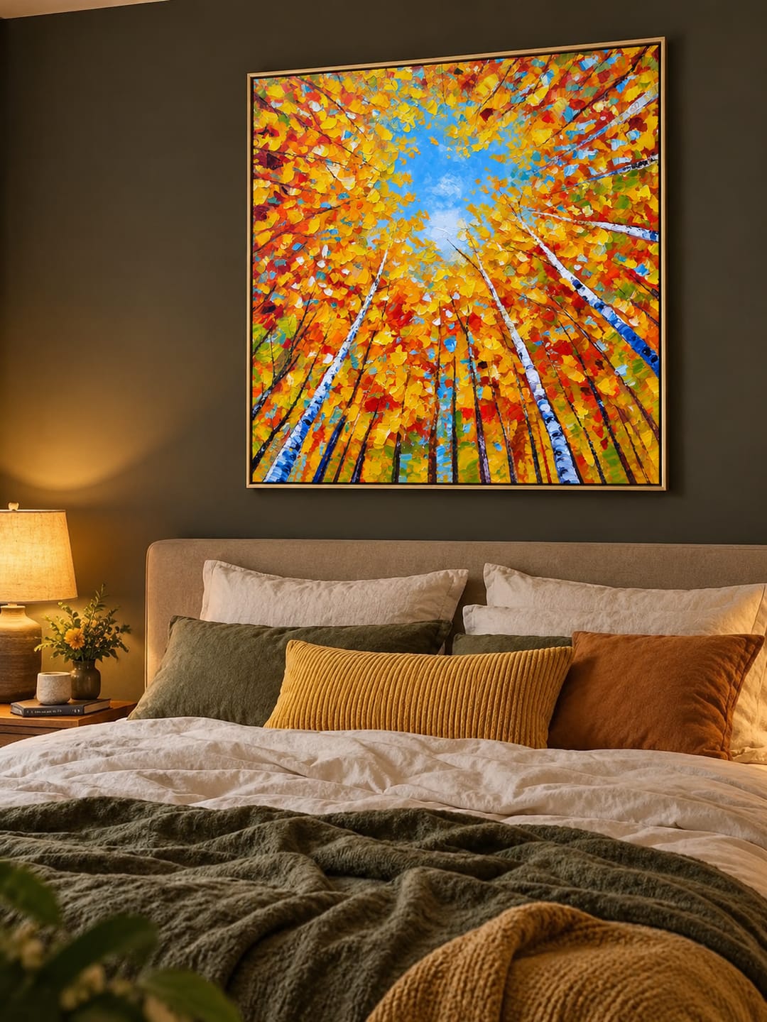 Customer photo review of "Canopy of Light" – Impressionist Birch Forest Upward View Textured Oil Painting