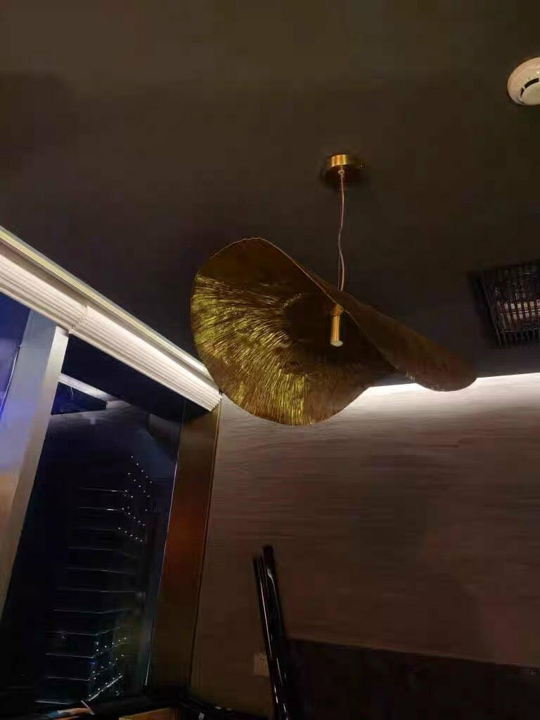 Customer photo review of Hammered Brass Pendant Light, Curved Shade, 1.5 m Cable
