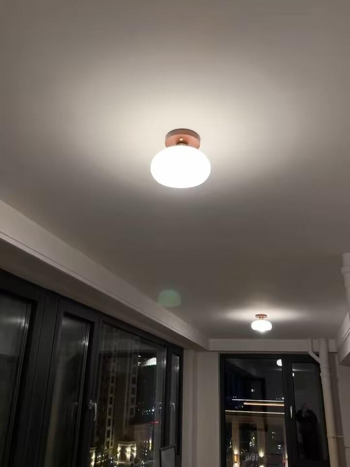Customer photo review of Walnut Ceiling Light, Shell-Shaped Opal Glass, 18 cm