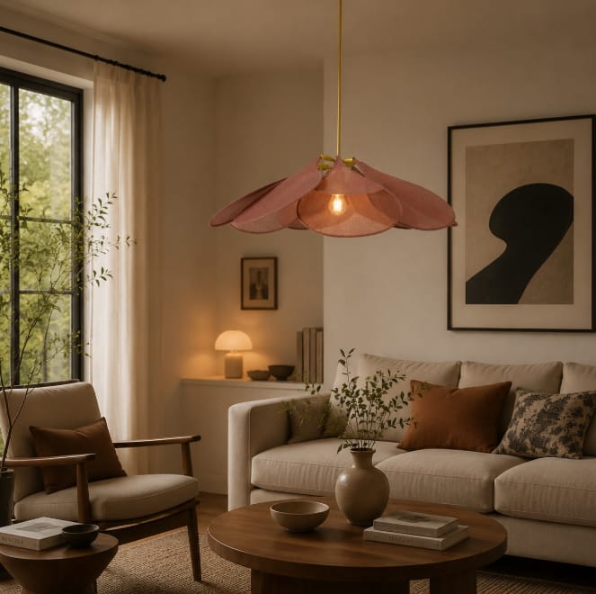Customer photo review of Fabric Petal Dome Pendant Light, Gold Frame, 60 to 120 cm