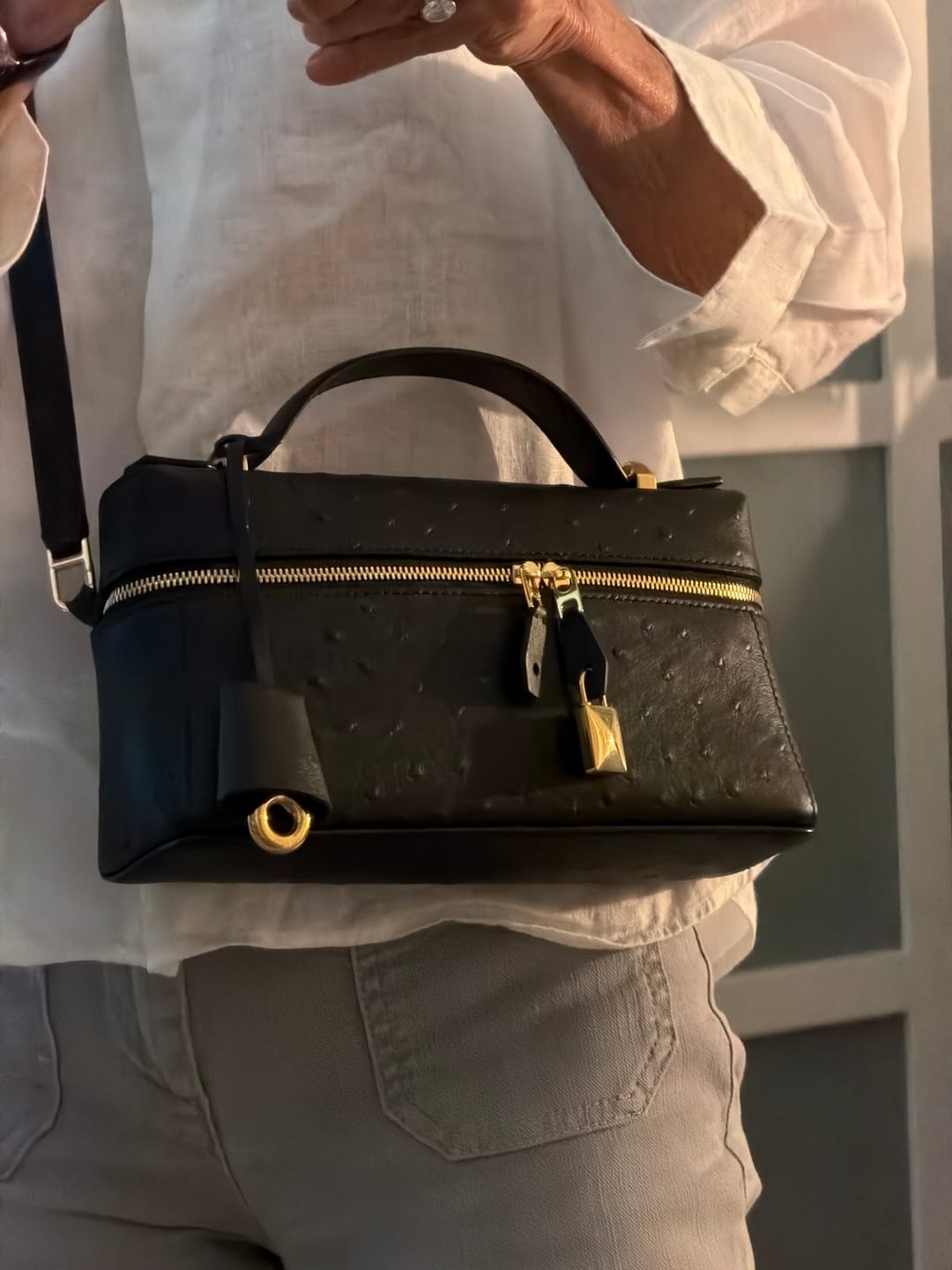 Customer photo review of LP 2026 Extra Bag L23 Black Ostrich Leather With Gold Hardware