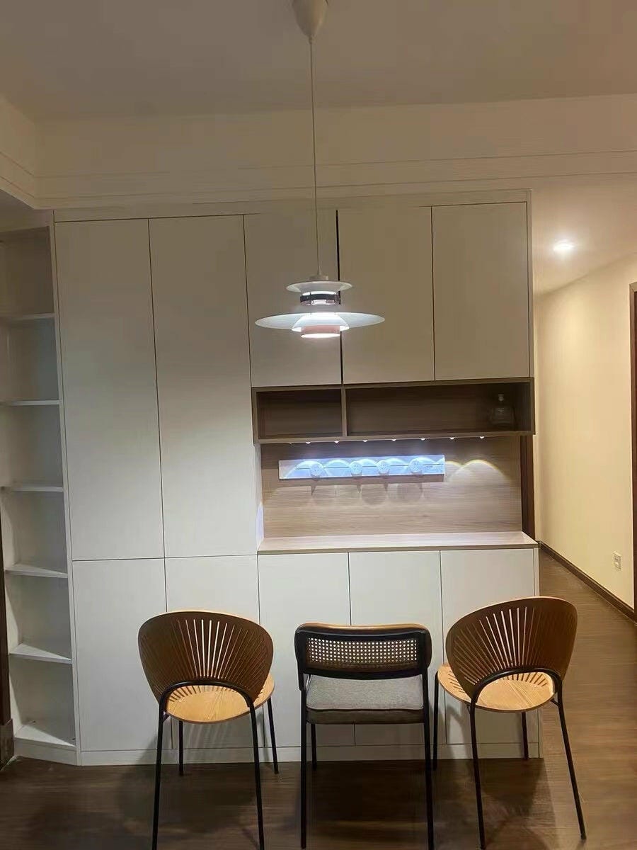 Customer photo review of Pendant Light, Metal Shades on Walnut Rings, 35 cm