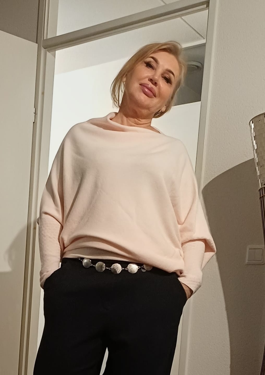 Customer photo review of Soft Knit Asymmetric Jumper - Pale Pink