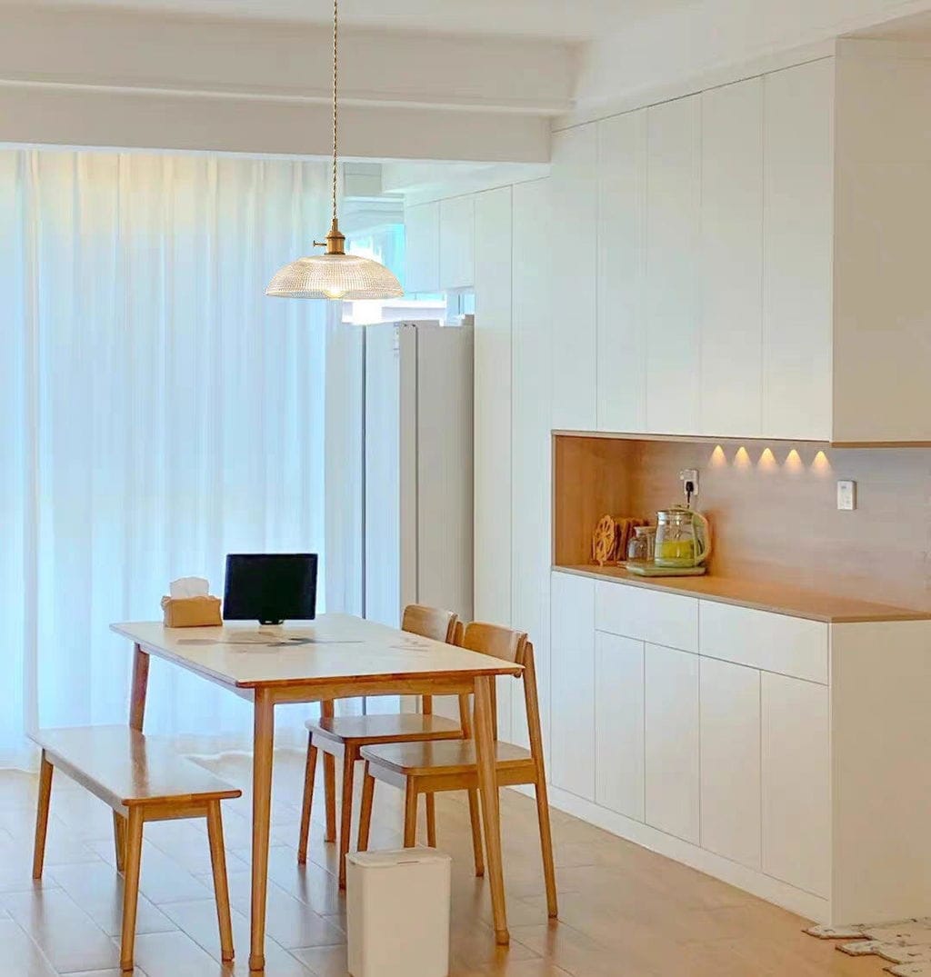 Customer photo review of Brass Pendant Light, Ribbed Glass Shade, 25 cm Wide