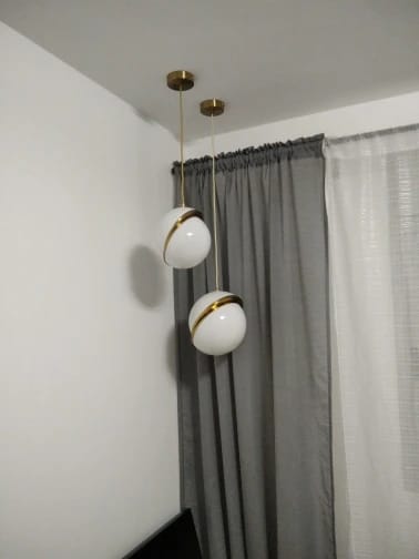 Customer photo review of Crescent Brass Pendant Light, Opal Acrylic Sphere, 20 to 40 cm