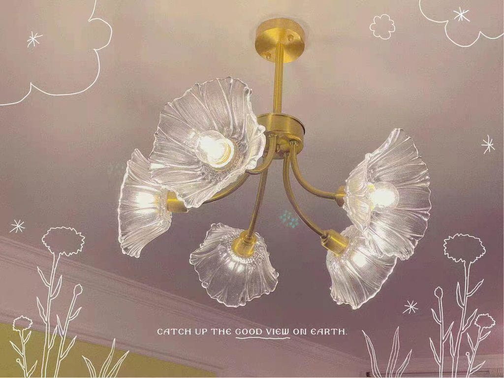 Customer photo review of Brass Chandelier, Clear Glass Petal Shades, 3 to 8 Heads