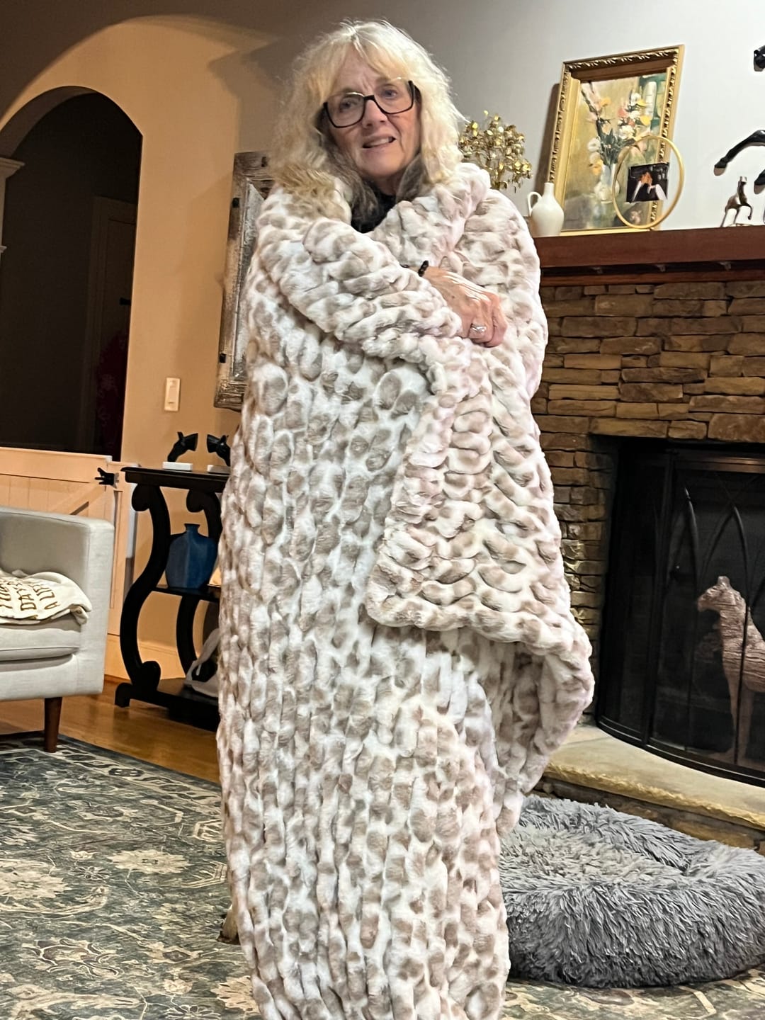 Customer photo review of Hugs Snow Leopard Blanket