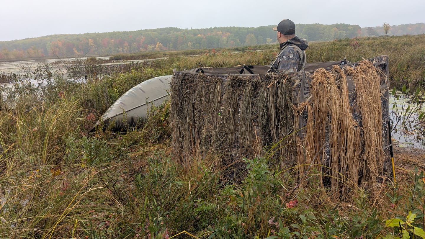 Customer photo review of Modular Panel Hunting Blind | A-Frame Pop Up Duck & Goose Blinds | Portable 3-4 Person Waterfowl Ground Blind Camo