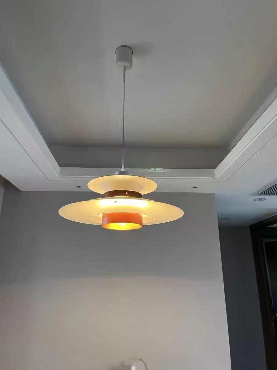 Customer photo review of Pendant Light, Metal Shades on Walnut Rings, 35 cm
