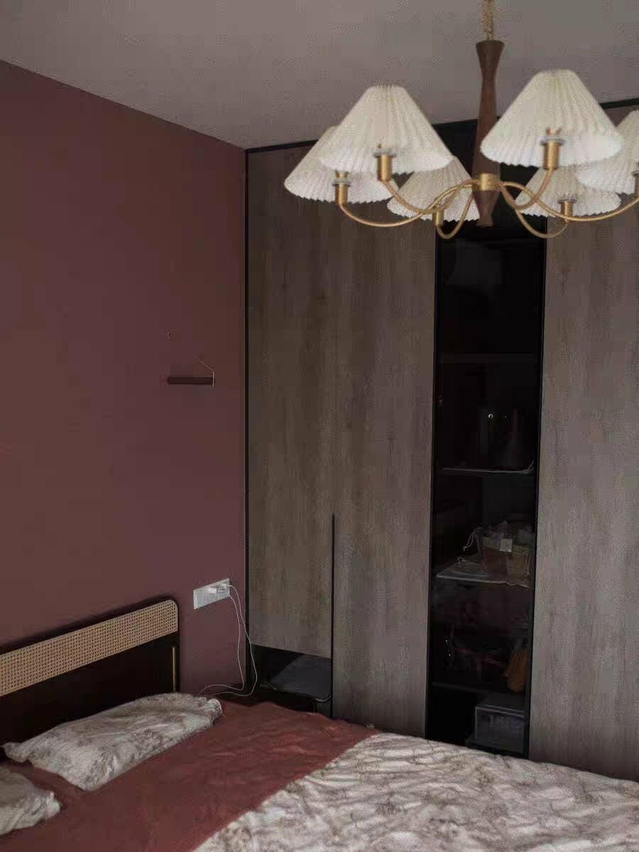 Customer photo review of Pleated Fabric Chandelier, Walnut Wood, 3-Head, 70 cm