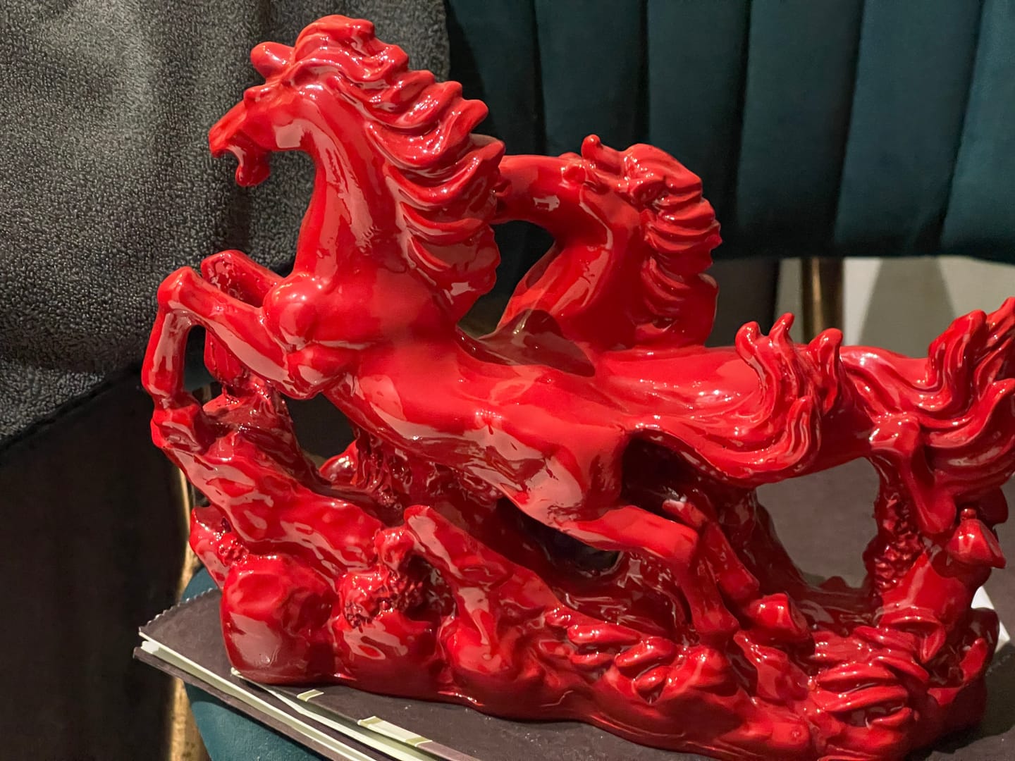 Customer photo review of Dynamic 2 Red Running Horses Resin Sculpture Vastu Remedy for Speed, Success and Career Momentum | for Office Desk, Business Spaces and Home Decor | 21 x 16 cm | 385 g
