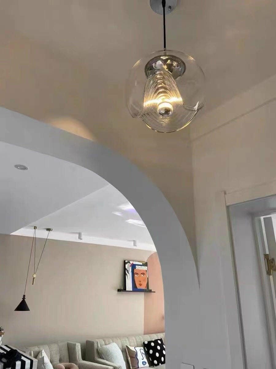 Customer photo review of Glass Pendant Light, Clear or Smoky Grey Shade, Gold or Silver Frame