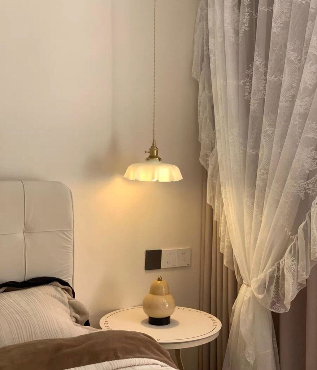 Customer photo review of Pleated Glass Pendant Light, Antique Brass Socket, Plug-In, 25 cm