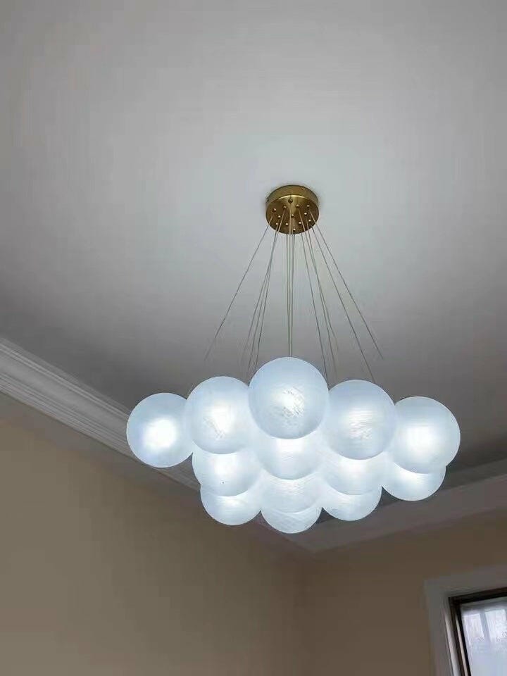 Customer photo review of Frosted Glass Cluster Chandelier, Gold Frame, 7 to 19 Globes