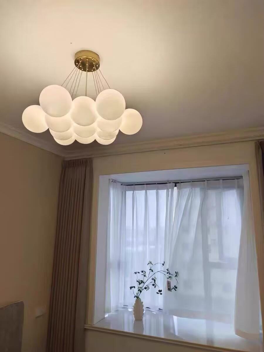 Customer photo review of Frosted Glass Cluster Chandelier, Gold Frame, 7 to 19 Globes