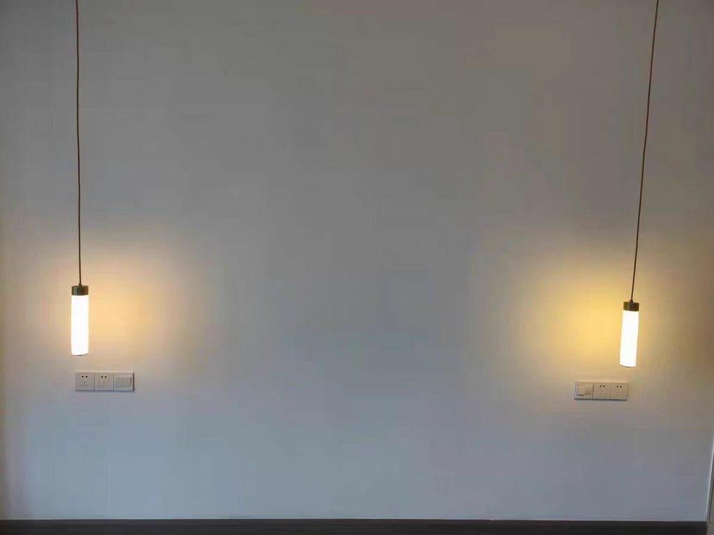 Customer photo review of Alabaster Tube Pendant Light, Brass or Black, Integrated LED