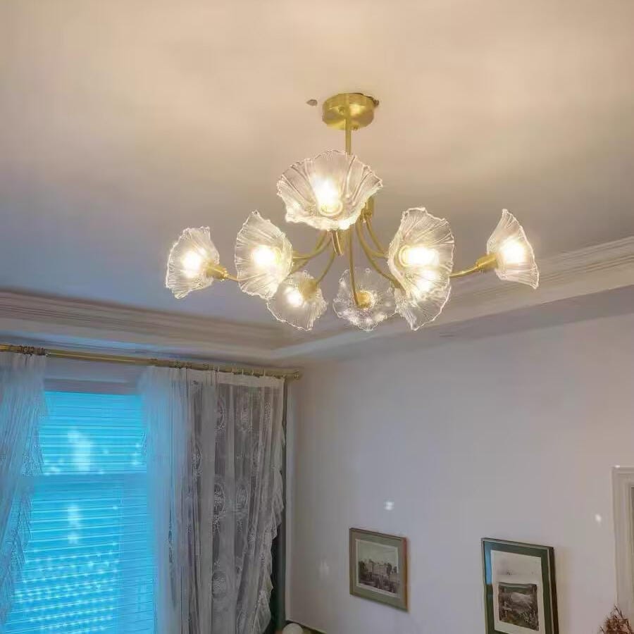 Customer photo review of Brass Chandelier, Clear Glass Petal Shades, 3 to 8 Heads