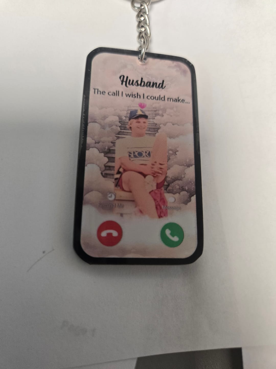 Customer photo review of The Call I Wish I Could Take Memorial Sympathy Gift Remembrance Keepsake Photo Personalized Acrylic Keychain