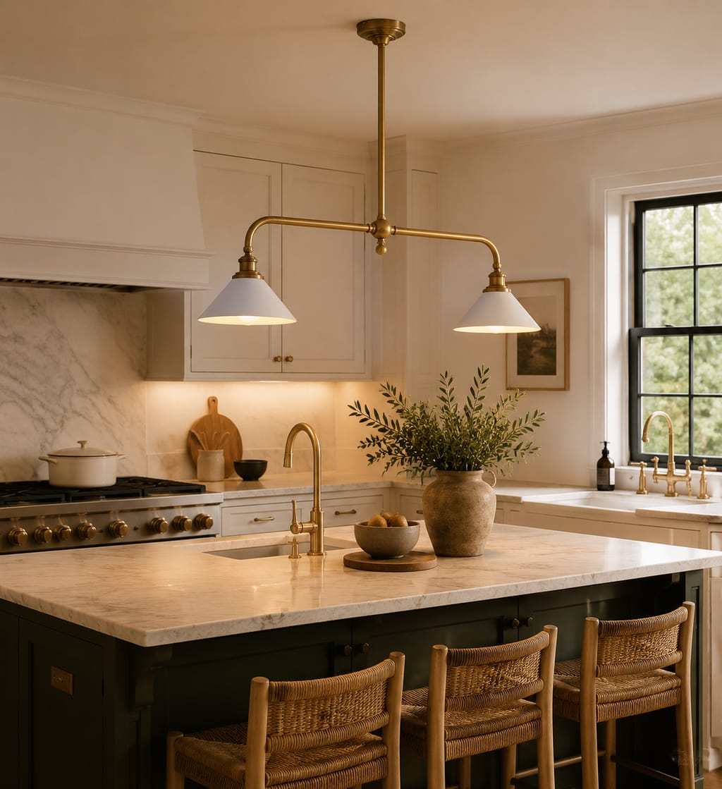 Customer photo review of Solid Brass Pendant Light, Ceramic or Aluminium Shade, Two-Light