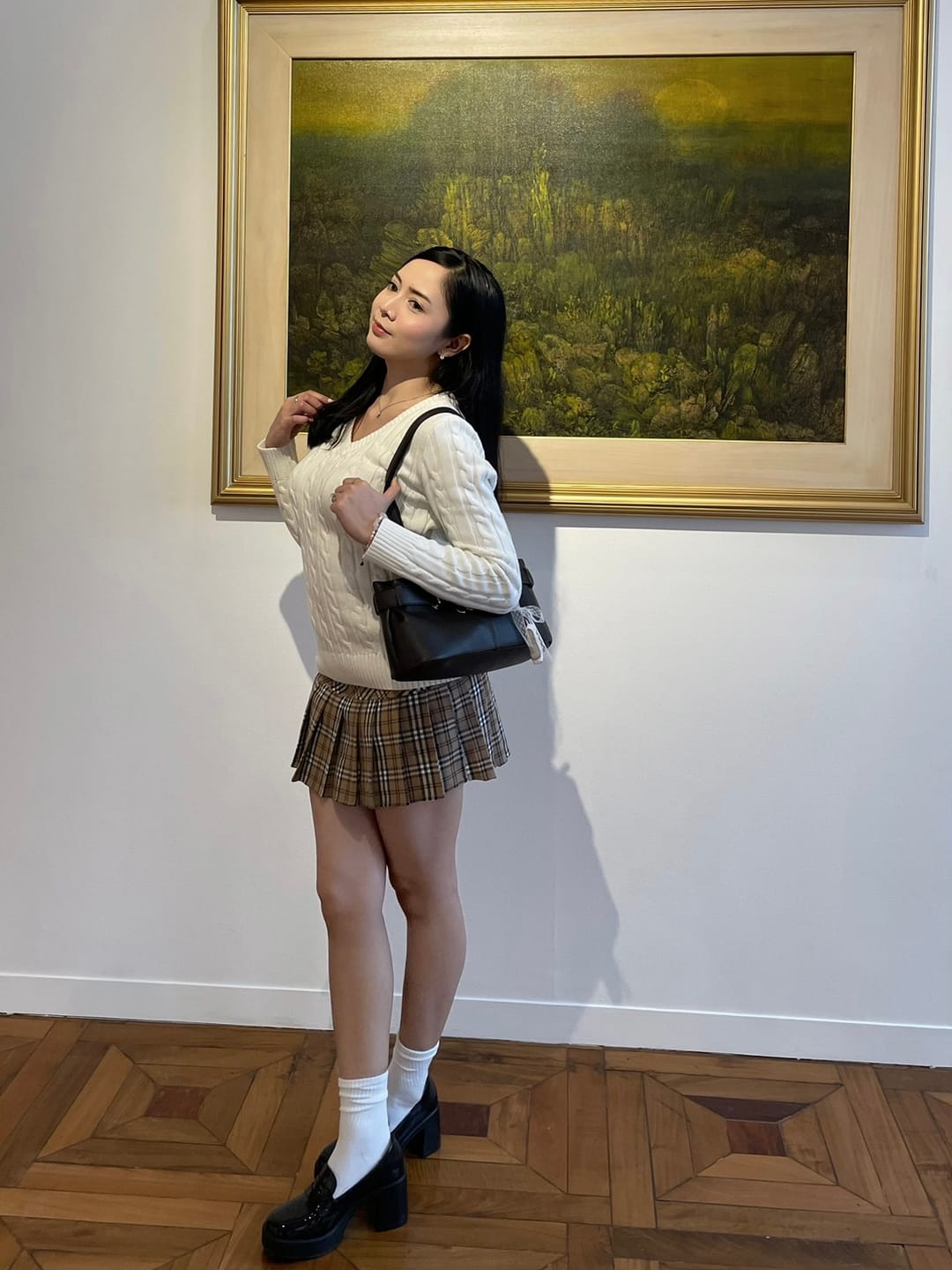Customer photo review of Love Letter Cable Knit V Neck Sweater (White)
