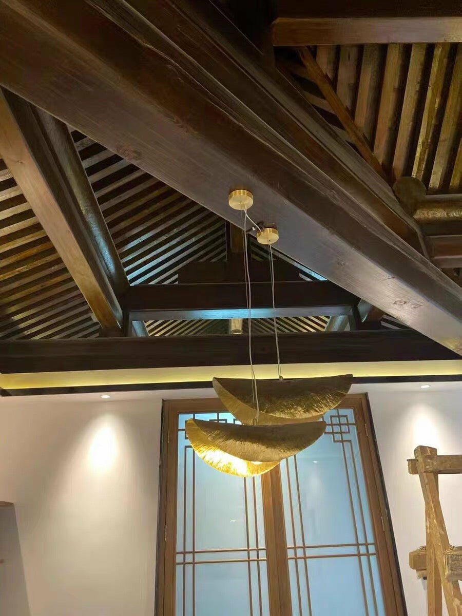Customer photo review of Hammered Brass Pendant Light, Curved Shade, 1.5 m Cable