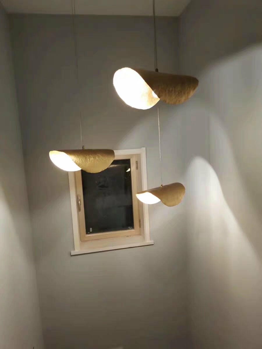 Customer photo review of Hammered Brass Pendant Light, Curved Shade, 1.5 m Cable