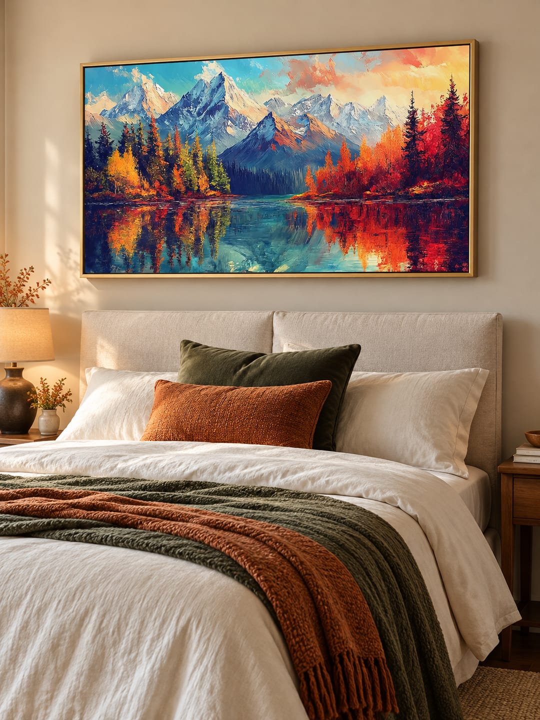 Customer photo review of "Scorching Mountains" – Panoramic Alpine Mountain Lake Impressionist Textured Oil Painting