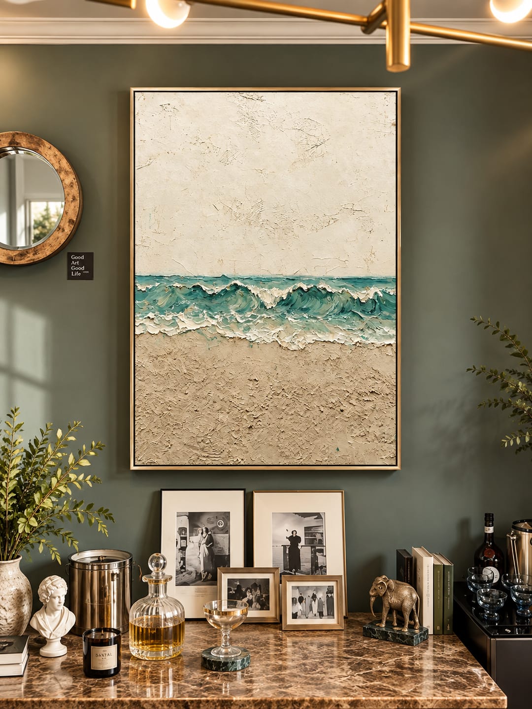 Customer photo review of "Tidal Whisper" – Coastal Textured Ocean Wave Beige Impasto Oil Painting