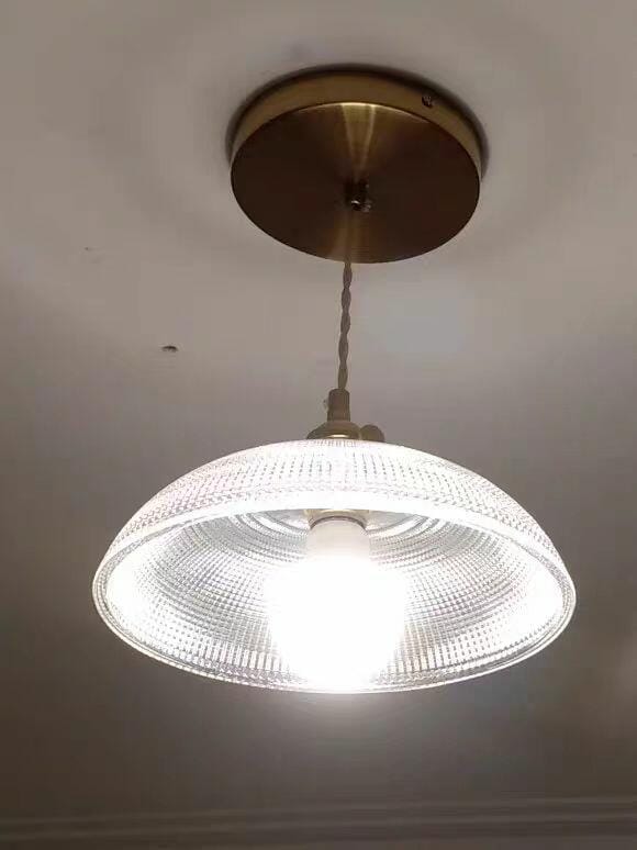 Customer photo review of Brass Pendant Light, Ribbed Glass Shade, 25 cm Wide