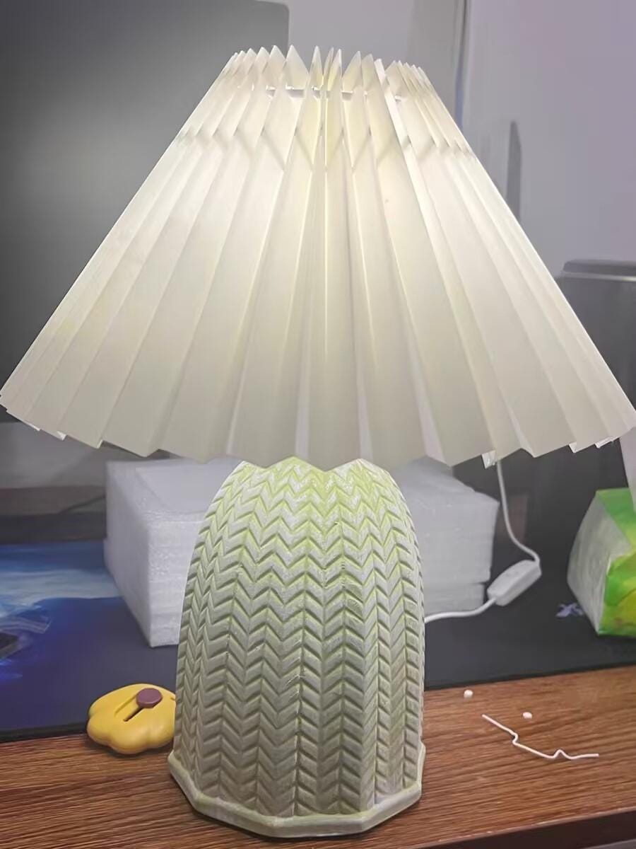 Customer photo review of Pleated Ceramic Table Lamp, Light Green Base, 37 cm, Plug In