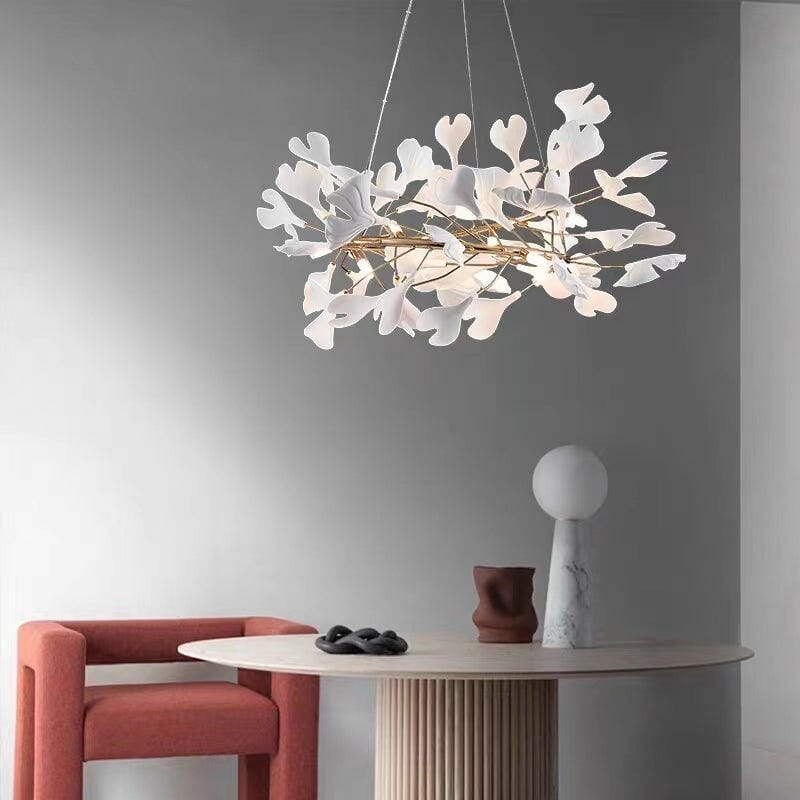 Customer photo review of Chandelier, White Porcelain Ginkgo Leaves, Brass Ring, G9, Dimmable